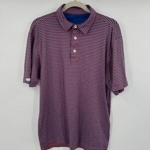 Straight Down 1854‎ Golf Polo Shirt Men's Medium Blue Orange Stripe Performance